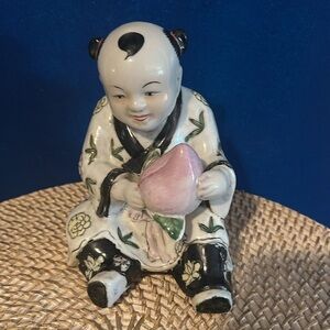 Vintage Porcelain Asian Baby Buddha Holding Passion Fruit Statue Figurine 7”